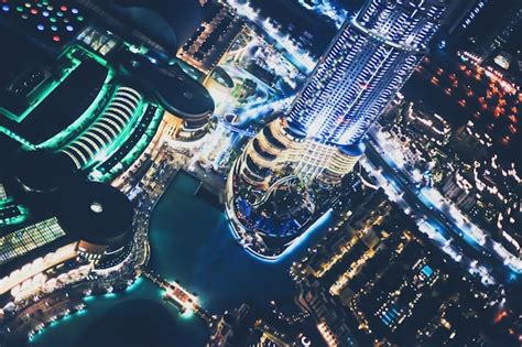 Premium Photo | Aerial night view of dubai in united arab emirates metropolitan cityscape