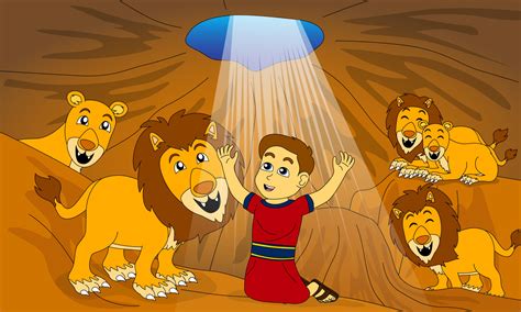 bible story illustration, Daniel in the lion's den, good for children's bibles, printing ...