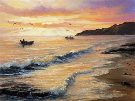 Fishing boats on sunset Painting by Boyan Dimitrov - Fine Art America