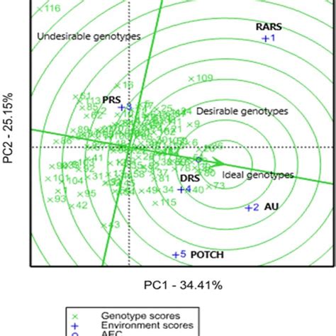 GGE-biplot showing the best maize genotypes based on mean grain yield ...