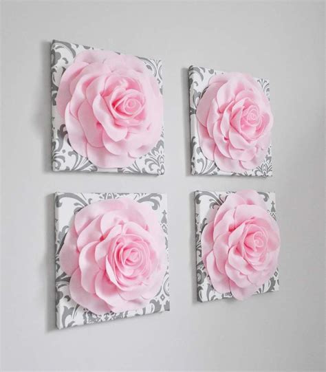 Light Pink Wall Decor Rose Wall Art Set of Four | Pink wall decor, Hanging flower wall, Rose ...