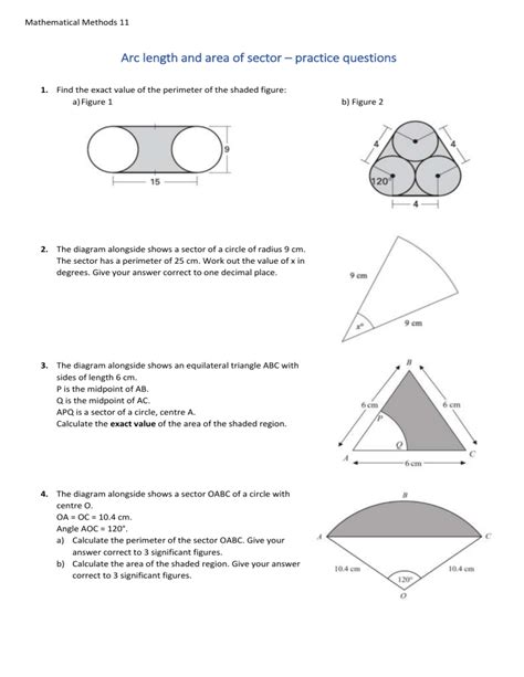 Arc length and area of sector - practice questions