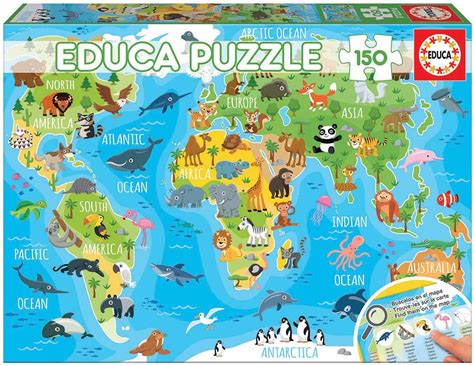 Animals World Map, 150 Pieces, Educa | Puzzle Warehouse