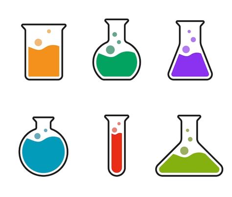 Premium Vector | Chemistry flasks with colorful solutions vector science icons