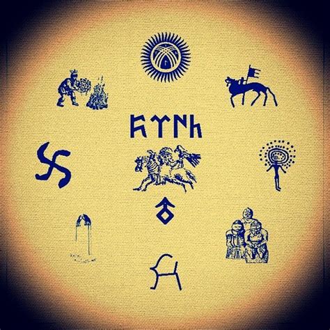 an image of various symbols on a yellow background