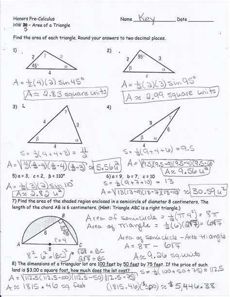 Law Of Cosines Worksheets With Answers