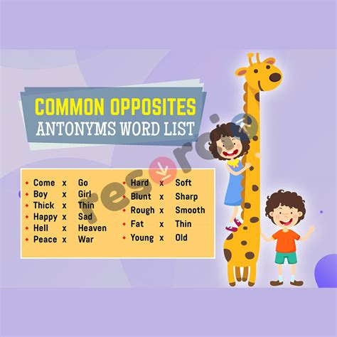 Common Opposites Antonyms Word List - Template 26