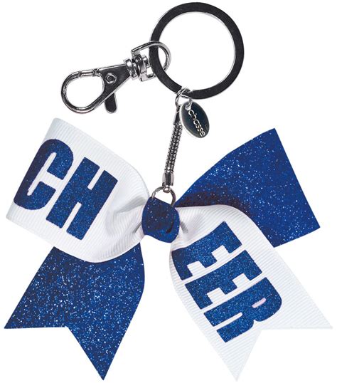 This mini bow keychain packs a lot of spirit with its glitter fabric and CHEER print. Clip this ...