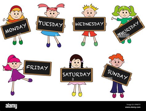 illustration of days of week with children Stock Photo - Alamy