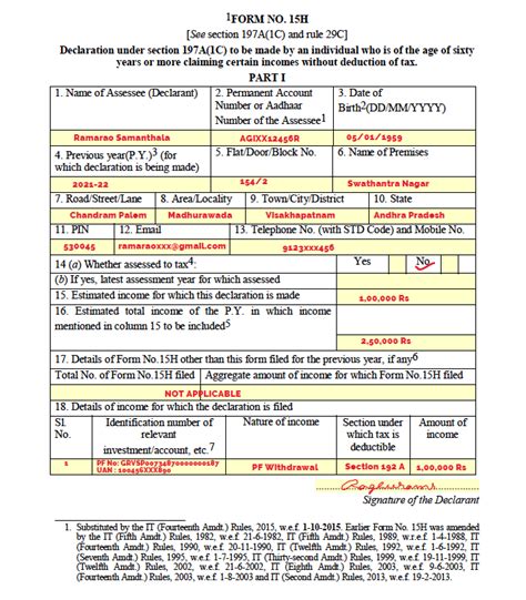 Sample Filled Form 15G for PF Withdrawal in 2022 (2022)