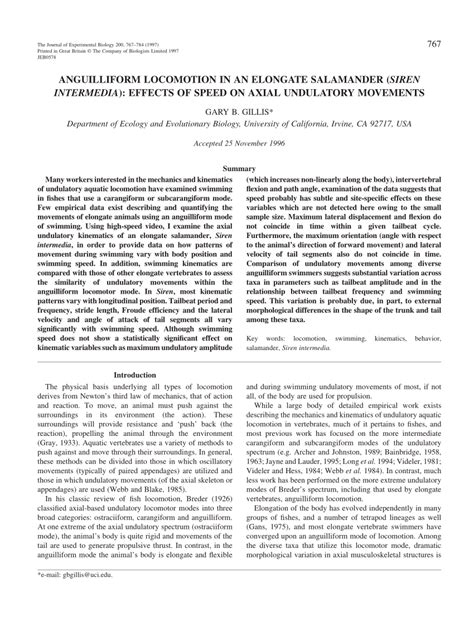 (PDF) Anguilliform Locomotion in an Elongate Salamander ( Siren Intermedia ): Effects of Speed ...