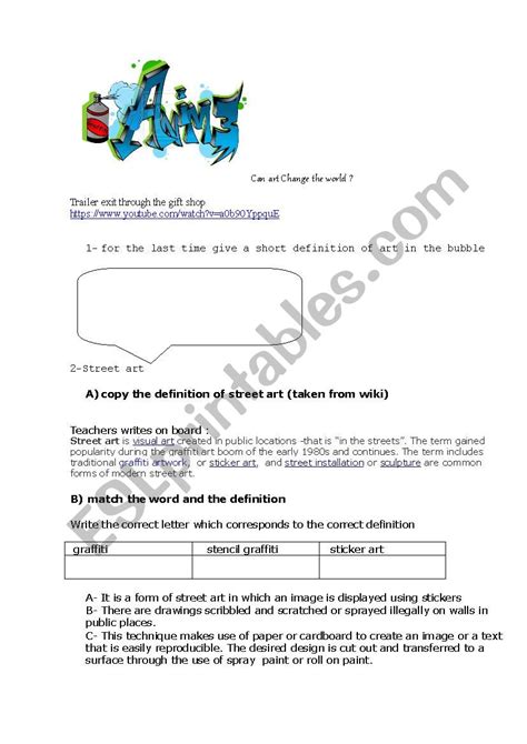 Trailer: exit through the gift shop - ESL worksheet by caro21