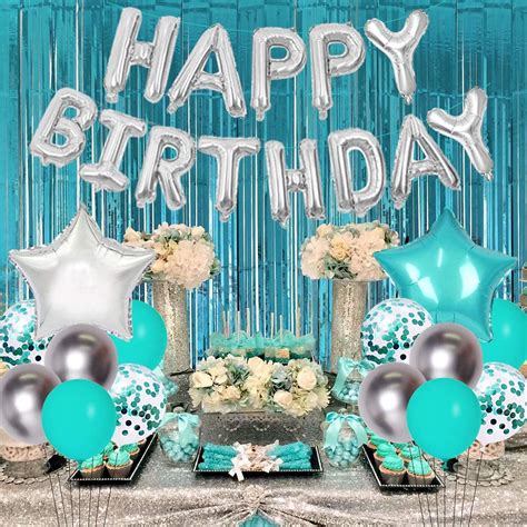 Teal Blue Silver Birthday Party Decorations Balloons Garland Kit Teal ...