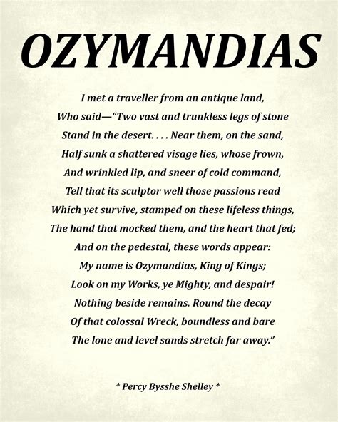 Ozymandias Poem by Percy Bysshe Shelley, Typography Print