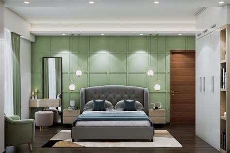 Spacious Green Master Bedroom Design | Livspace