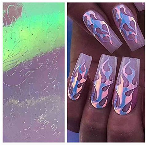 Flame Reflections Nail Stickers ,Holographic Fire Flame Nail Art Decals ...