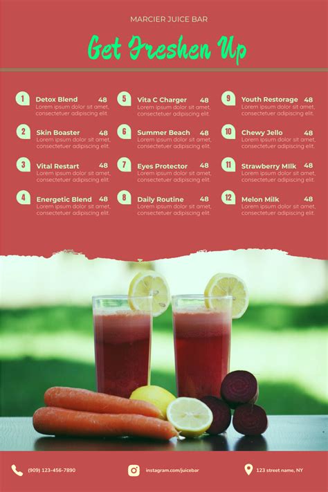 Free Juice Bar Menu Template - PRINTABLE TEMPLATES