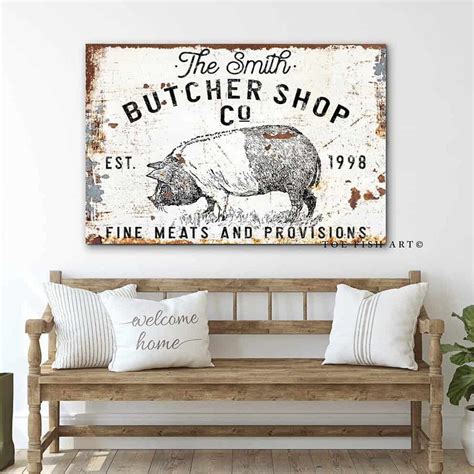 Butcher Shop Co Personalized Name & Date Kitchen Decor Sign - ToeFishArt