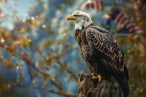 Premium Photo | Bald Eagle Perched on Tree with Flag Background