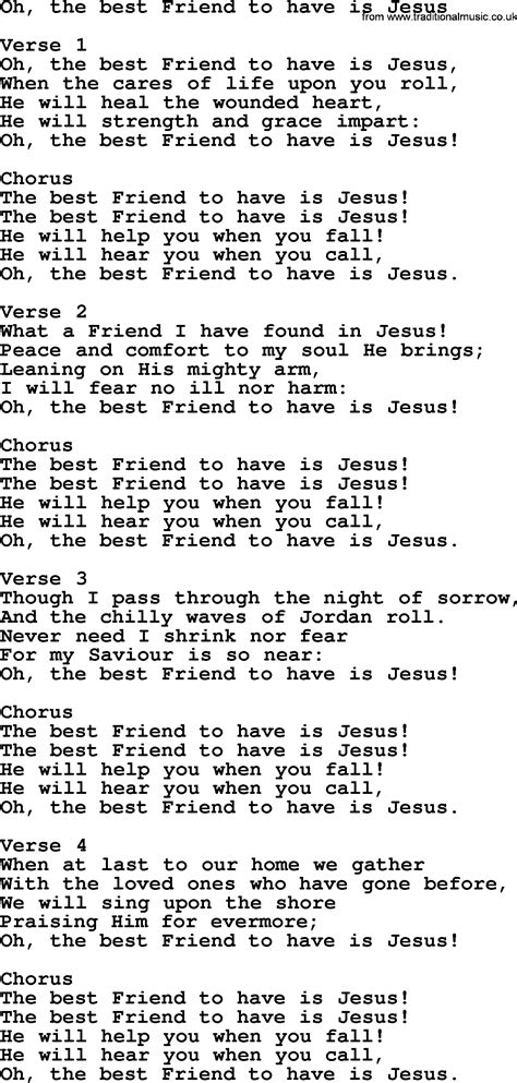 Oh, The Best Friend To Have Is Jesus - Apostolic and Pentecostal Hymns and Gospel Songs - lyrics ...