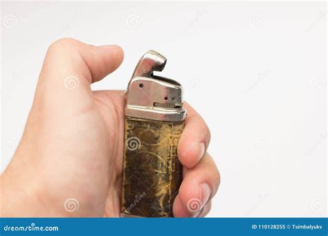 Used Vintage Metal Lighter Isolated on White Stock Image - Image of ...