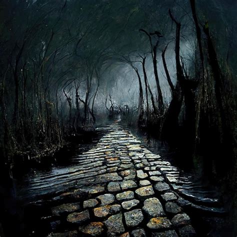 Premium AI Image | Scary street in the night covered with darkness a ...