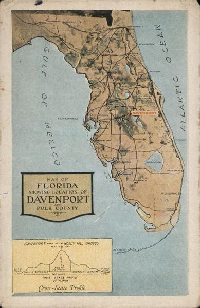 Map of Florida Showing the Location of Davenport Postcard