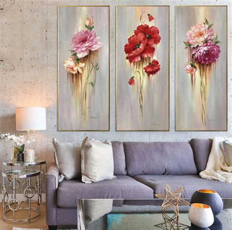 Long Vertical Painting Narrow Abstract Flowers Art Canvas Tall - Etsy ...