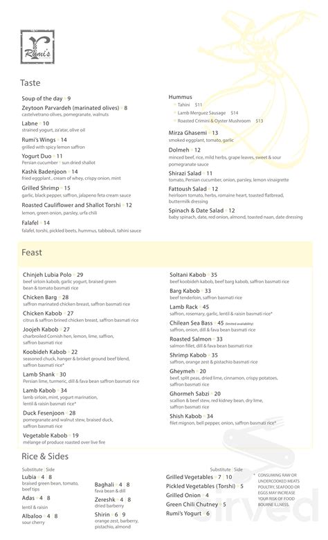 Rumi's Kitchen Avalon menu in Alpharetta, Georgia, USA