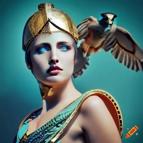 Athena goddess of knowledge with owl perched on shoulder