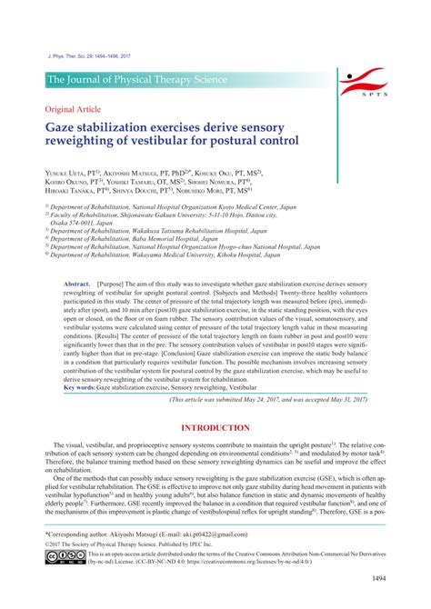 (PDF) Gaze stabilization exercises derive sensory reweighting of ...