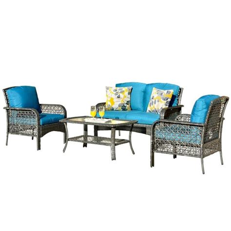 Ovios Augtus 4-Piece Metal Frame Patio Conversation Set with Cushions in the Patio Conversation ...