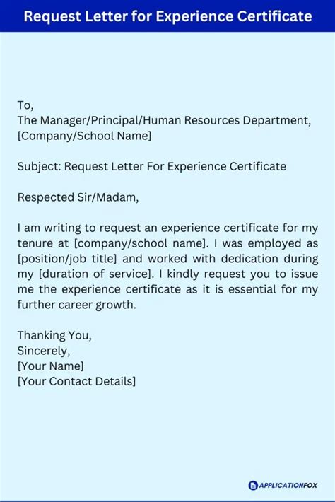 (7 Samples) Application For Experience Certificate