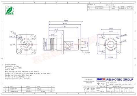 N Type Connector with Flange 4 Hole Female Clamp Type for Cable