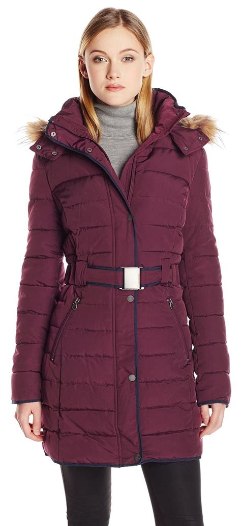 Tommy Hilfiger Women's Long Belted Down Coat with Fur Trim Hood - Visuall.co