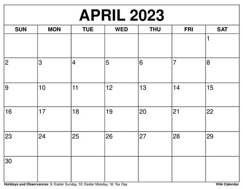 April 2023 Calendar