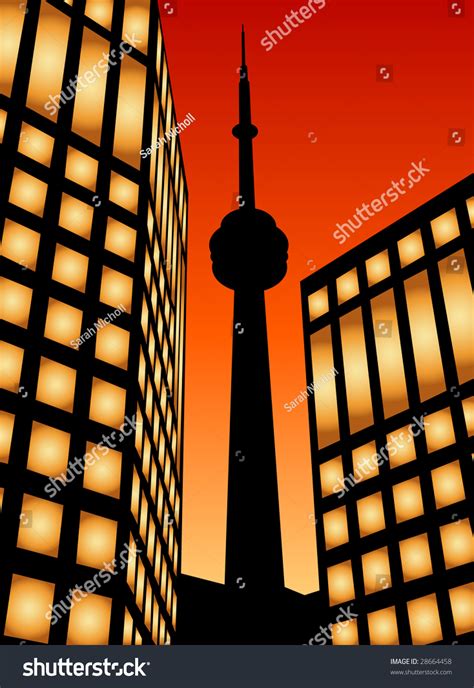 Silhouette Of Cn Tower Between Two Buildings Stock Photo 28664458 ...