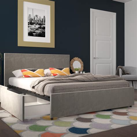 Novogratz Kelly Upholstered Storage Bed Frame, Queen, Light Gray Velvet ...