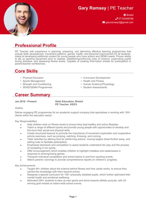 PE Teacher CV example & guide [Win job interviews]