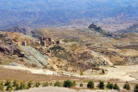 Countryside Landscape Yemen Tar Road Rocks Cut Agricultural Fields Stock Photo by ©znm666 198722844