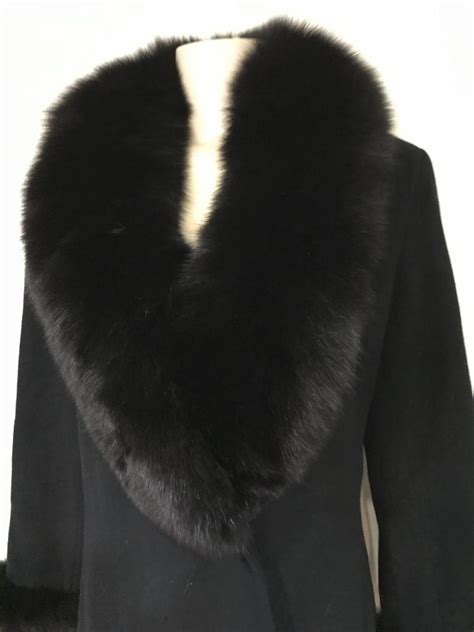 Marvin Richards women's winter black fox fur Cashmere Wool long coat ...