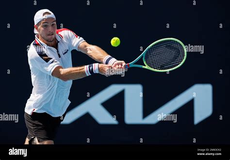 Melbourne Park 12/1/2023. Jan Lennard STRUFF (GER) in action during qualifying at the 2023 ...