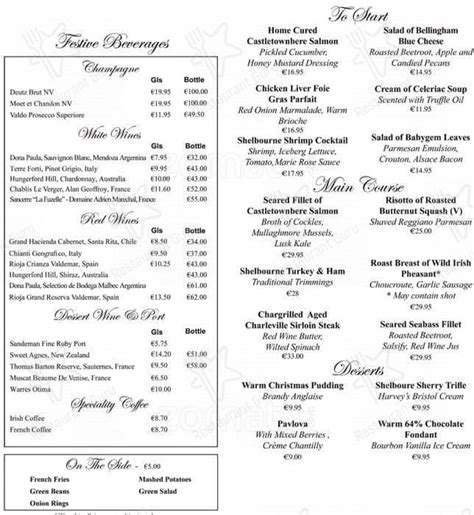 Menu at The Saddle Room restaurant, Dublin