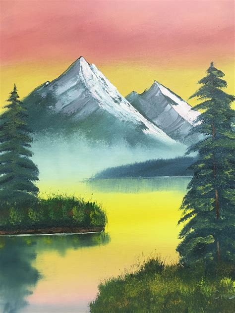 Sunset Mountain (first painting I ever did with an instructor) : r/HappyTrees