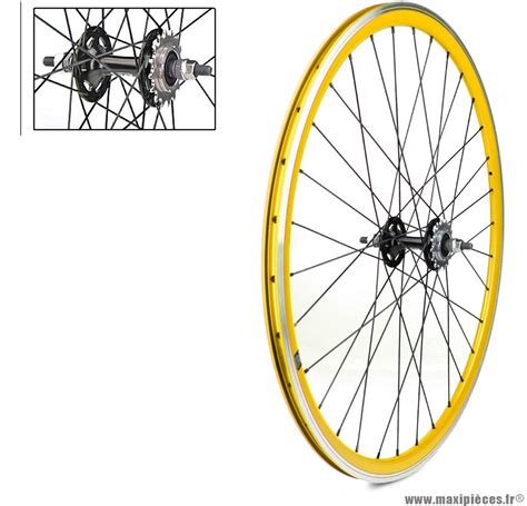 Roue arrière 700c fixie jaune alu moyeu flip flop marque Vélox - Maxi ...