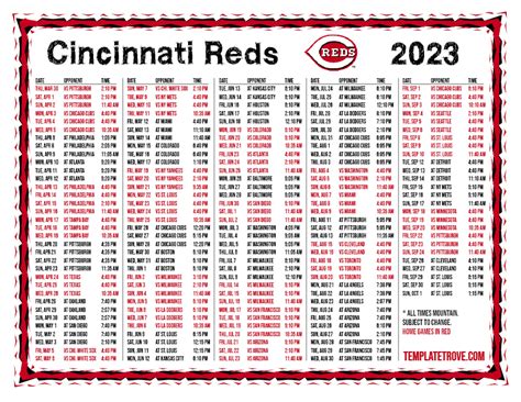 Printable 2023 Cincinnati Reds Schedule