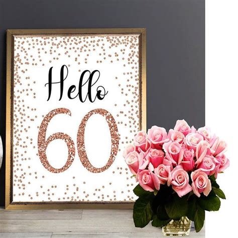 Rose Gold Hello 60 Sign Cheers to 60 Years 60th Birthday | Etsy