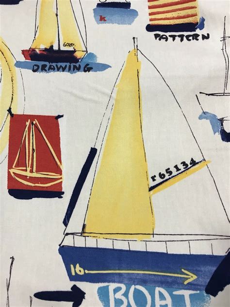 Covington McGregor Nautical Boats Yellow Red Blue Print Fabric By The ...