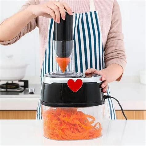 2L Electric Manual Vegetable Cutter with 4 Blades Replacement Cheese Chopper Grater Cucumber ...