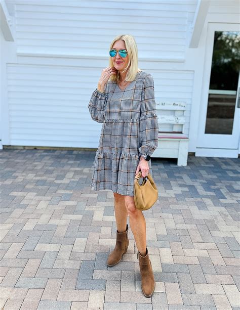 Plaid Dress Outfit Ideas with Booties - Doused in Pink